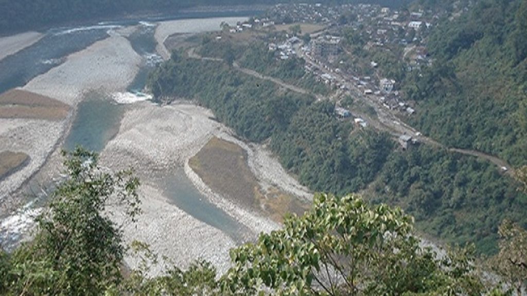 Top view of Hayuliang town and the Lohit river valley